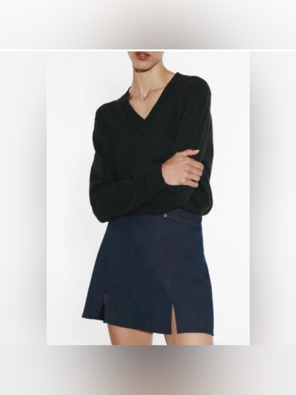 NWT Zara Women’s Belted Slit Front Mini Skort in Dark Indigo Blue Size Small - Picture 3 of 7
